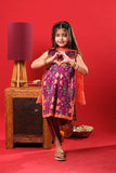 Kids Eid Dress | Magenta & Multicolor | Casul Plus 3 Piece suit | Cotton Gold Print Lawn | KBD-03167