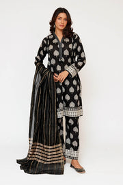 Women Eid Dress | Black & Fawn | Casual 3 Piece Suit | Cotton Lawn Print | LAD-03464