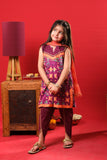 Kids Eid Dress | Magenta & Multicolor | Casul Plus 3 Piece suit | Cotton Gold Print Lawn | KBD-03167