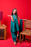 Kids Eid Dress | Turquois Blue & Gold | Casual Plus 3 Piece Suit | Cotton Plain | KBD-03328