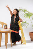 Kids formal clothes | Black & Multicolor | Formal 3 Piece Suit | Viscose Raw Silk | KDD-03280