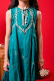 Kids Eid Dress | Turquois Blue & Gold | Casual Plus 3 Piece Suit | Cotton Plain | KBD-03328