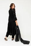 Girls Eid Dress | Black  | Casual 3 Piece Suit  | Cotton Monochrome Embroidery | GAD-03446