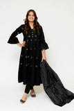 Girls Eid Dress | Black  | Casual 3 Piece Suit  | Cotton Monochrome Embroidery | GAD-03446