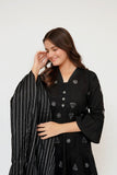 Girls Eid Dress | Black  | Casual 3 Piece Suit  | Cotton Monochrome Embroidery | GAD-03446