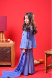 Kids Eid Dress | Blue & Gold | Casual Plus 3 Piece Suit | Cotton Self Dobby | KBD-03371