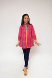Kids Casual Top | S.Pink & Multicolor | Casual Fusion Top  | Cotton Lawn Printed | KAA-03490