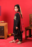 Kids formal clothes | Black & Gold | Formal 3 Piece Suit | Viscose Raw-Silk | KDD-03246