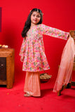 Kids formal clothes | Peach & Multicolor | Formal 3 Piece Suit | Polyester Tussar Silk with Digital print | KDD-03226