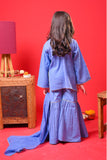 Kids Eid Dress | Blue & Gold | Casual Plus 3 Piece Suit | Cotton Self Dobby | KBD-03371