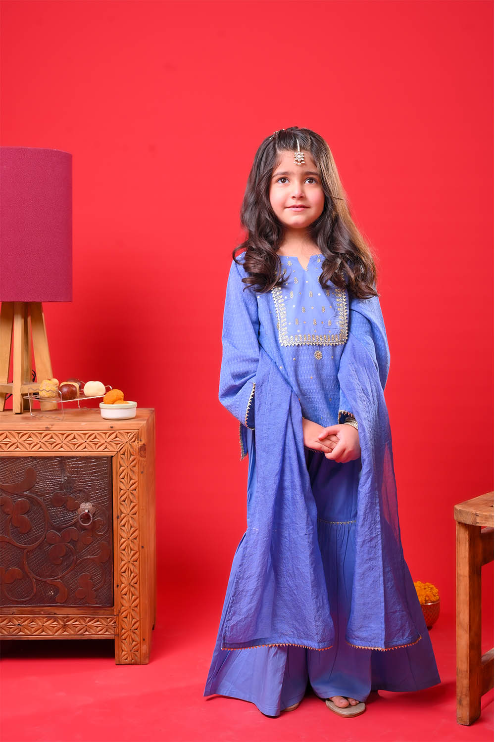 Kids Eid Dress | Blue & Gold | Casual Plus 3 Piece Suit | Cotton Self SENORITA Kids Eid Dress | Blue & Gold | Casual Plus 3 Piece Suit | Cotton Self SENORITA