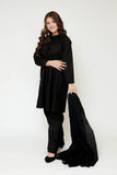 Girls Eid Dress | Black | Casual 3 Piece Suit | Cotton Monochrome Embroidery | GAD-03491