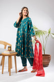 Girls formal clothes | Turquoise Blue & Multicolor | Formal 3 Piece Suit | Viscose Raw Silk | GDD-03293