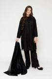 Girls Eid Dress | Black | Casual 3 Piece Suit | Cotton Monochrome Embroidery | GAD-03491