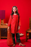 Kids formal clothes | Red & T.Green | Formal 3 Piece Suit | Viscose Raw-Silk | KDD-03248
