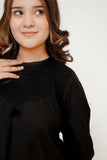 Girls Eid Dress | Black | Casual 3 Piece Suit | Cotton Monochrome Embroidery | GAD-03491