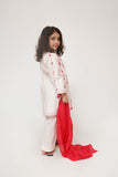 Kids Casual Dress | Off White & Multicolor | Casual 3 Piece Suit | Cotton Plain Embroidery | KAD-03425
