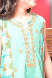 Kids Summer Clothes | Turquoise Green & Multicolor | Casul Plus 3 Piece suit | Cotton Gold Printed Lawn | KBD-03208