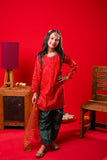 Kids formal clothes | Red & T.Green | Formal 3 Piece Suit | Viscose Raw-Silk | KDD-03248