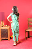 Kids Summer Clothes | Turquoise Green & Multicolor | Casul Plus 3 Piece suit | Cotton Gold Printed Lawn | KBD-03208