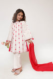 Kids Casual Dress | Off White & Multicolor | Casual 3 Piece Suit | Cotton Plain Embroidery | KAD-03425