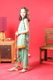 Kids Summer Clothes | Turquoise Green & Multicolor | Casul Plus 3 Piece suit | Cotton Gold Printed Lawn | KBD-03208
