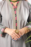 Women Eid Dress | Grey & Multicolor | Casual Plus 3 Piece Suit | Cotton Dobby Gold | LBD-03401