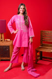 Girls Casual Dress | Tea Pink & Multicolor | Casual Plus 3 Piece Suit  | Cotton Self Dobby | GBD-03372