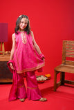 Kids Eid Dress | Shocking Pink & Gold | Casual Plus 3 Piece Suit | Cotton Gold Foil Printed | KBD-03367