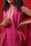Kids Eid Dress | Shocking Pink & Gold | Casual Plus 3 Piece Suit | Cotton Gold Foil Printed | KBD-03367