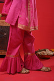 Kids Eid Dress | Shocking Pink & Gold | Casual Plus 3 Piece Suit | Cotton Gold Foil Printed | KBD-03367