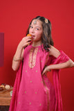 Kids Eid Dress | Shocking Pink & Gold | Casual Plus 3 Piece Suit | Cotton Gold Foil Printed | KBD-03367