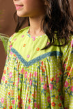 Kids Eid Dress | Perrot Green & Multicolor | Casual 3 Piece Suit | Cotton Lawn Printed | KAD-03336
