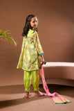 Kids Eid Dress | Perrot Green & Multicolor | Casual 3 Piece Suit | Cotton Lawn Printed | KAD-03336