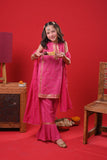 Kids Eid Dress | Shocking Pink & Gold | Casual Plus 3 Piece Suit | Cotton Gold Foil Printed | KBD-03367