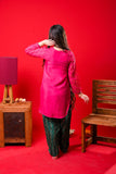 Girls formal clothes | Shocking Pink & T.Green | Formal 3 Piece Suit  | Viscose Raw Silk | GDD-03295