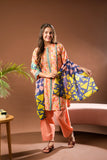 Girls Eid Dress | Peach & Multicolor | Casual 3 Piece Suit | Cotton Lawn Printed | GAD-03362
