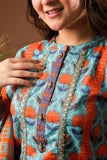 Girls Eid Dress | Sea Green & Multicolor | Casual 3 Piece Suit | Cotton Lawn Printed | GAD-03363