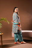 Girls Eid Dress | Sea Green & Multicolor | Casual 3 Piece Suit | Cotton Lawn Printed | GAD-03363
