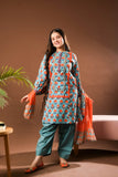 Girls Eid Dress | Sea Green & Multicolor | Casual 3 Piece Suit | Cotton Lawn Printed | GAD-03363