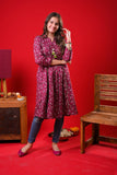 Girls Eid Dress | Maroon & Multicolor | Casual Kurta  | Cotton Lawn Printed | GAA-03271