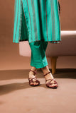 Girls Eid Dress | Turquoise Green & Multicolor  | Casual Plus 3 Piece Suit  | Cotton Dobby Gold | GBD-03405
