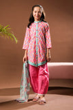 Kids Eid Dress | Pink & Multicolor | Casual 3 Piece Suit | Cotton Lawn Printed | KAD-03335