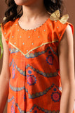 Kids Eid Dress | Orange & Multicolor | Casual Plus 3 Piece Suit | Cotton Lawn Gold Printed | KBD-03182