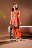 Kids Eid Dress | Orange & Multicolor | Casual Plus 3 Piece Suit | Cotton Lawn Gold Printed | KBD-03182