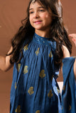 Kids Eid Dress | Blue & Gold | Casual Plus 3 Piece Suit | Cotton Glitter Printed | KBD-03388