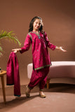 Kids Eid Dress | Magenta & Multicolor | Casual Plus 3 Piece Suit | Cotton Plain | KBD-03323
