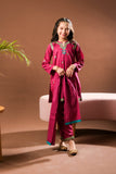 Kids Eid Dress | Magenta & Multicolor | Casual Plus 3 Piece Suit | Cotton Plain | KBD-03323