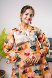 Girls Eid Dress | Peach & Multicolor | Casual 2 Piece Suit  | Cotton Printed | GAC-03204