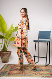 Girls Eid Dress | Peach & Multicolor | Casual 2 Piece Suit  | Cotton Printed | GAC-03204